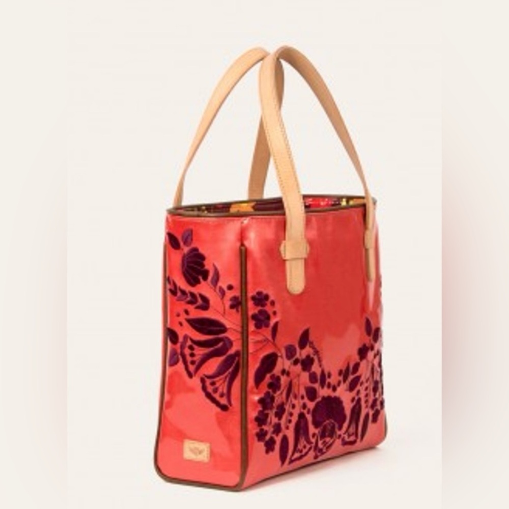 Consuela Red and Purple Tote Bag with Structured Design